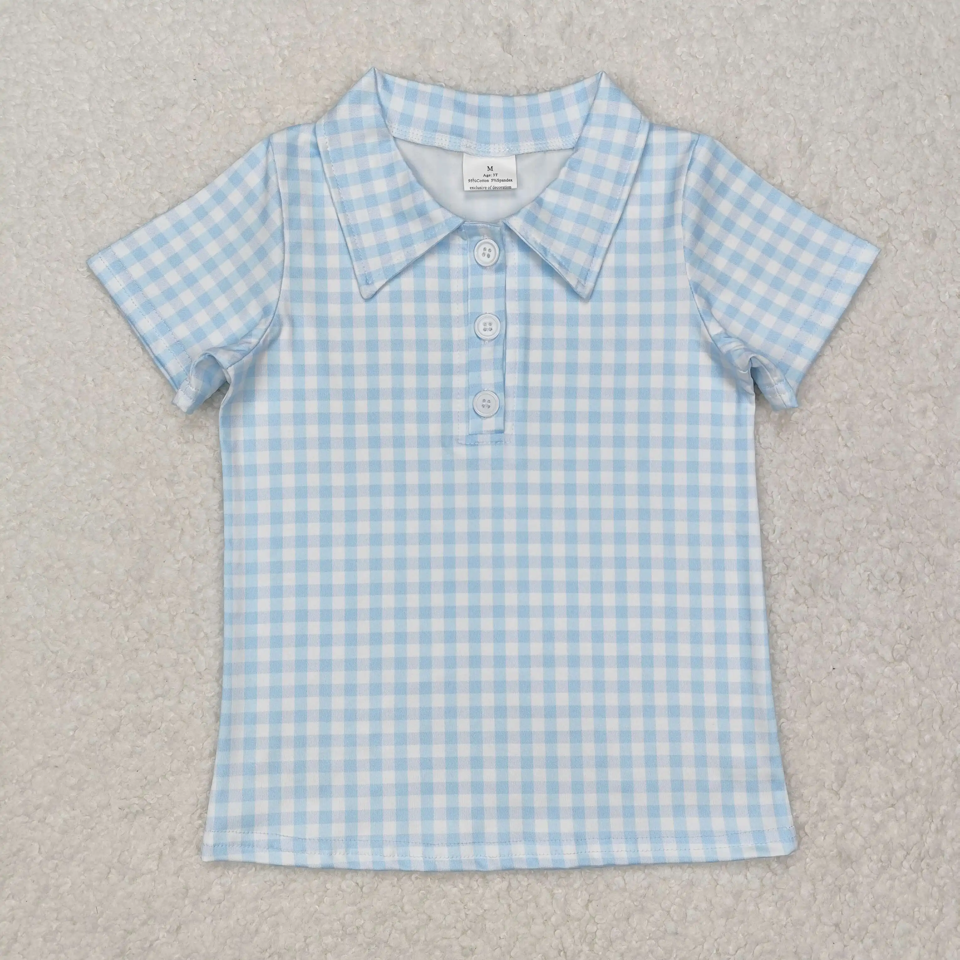 

New rts baby boys summer tops wholesale boutique blue plaid button short sleeve boy shirts