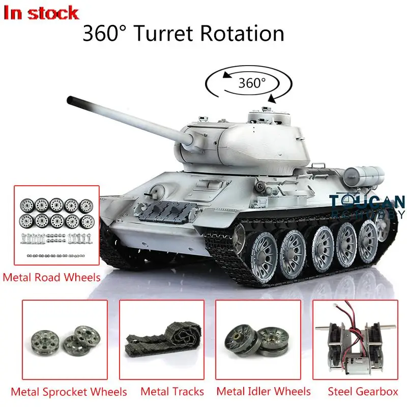 HENG LONG 1/16 7.0 T34-85 RC Tank 3909 360° Turret Metal Tracks Barrel Recoil Steel Gearbox Engine Proportion Smoke Toys TH17778