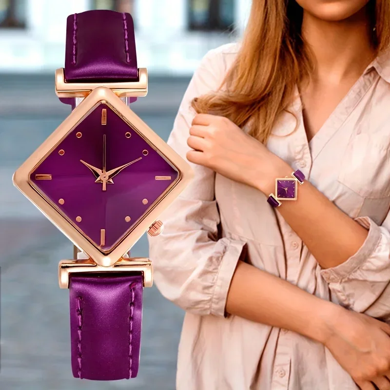 Women's Watch Elegant Rhombus Pointer Quartz Watch Retro Fashion Analog PU Leather Wrist Watch