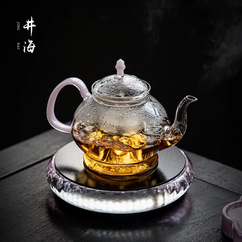 

CX Chinese handmade pink beam pot tea separation flower teapot heat-resistant glass