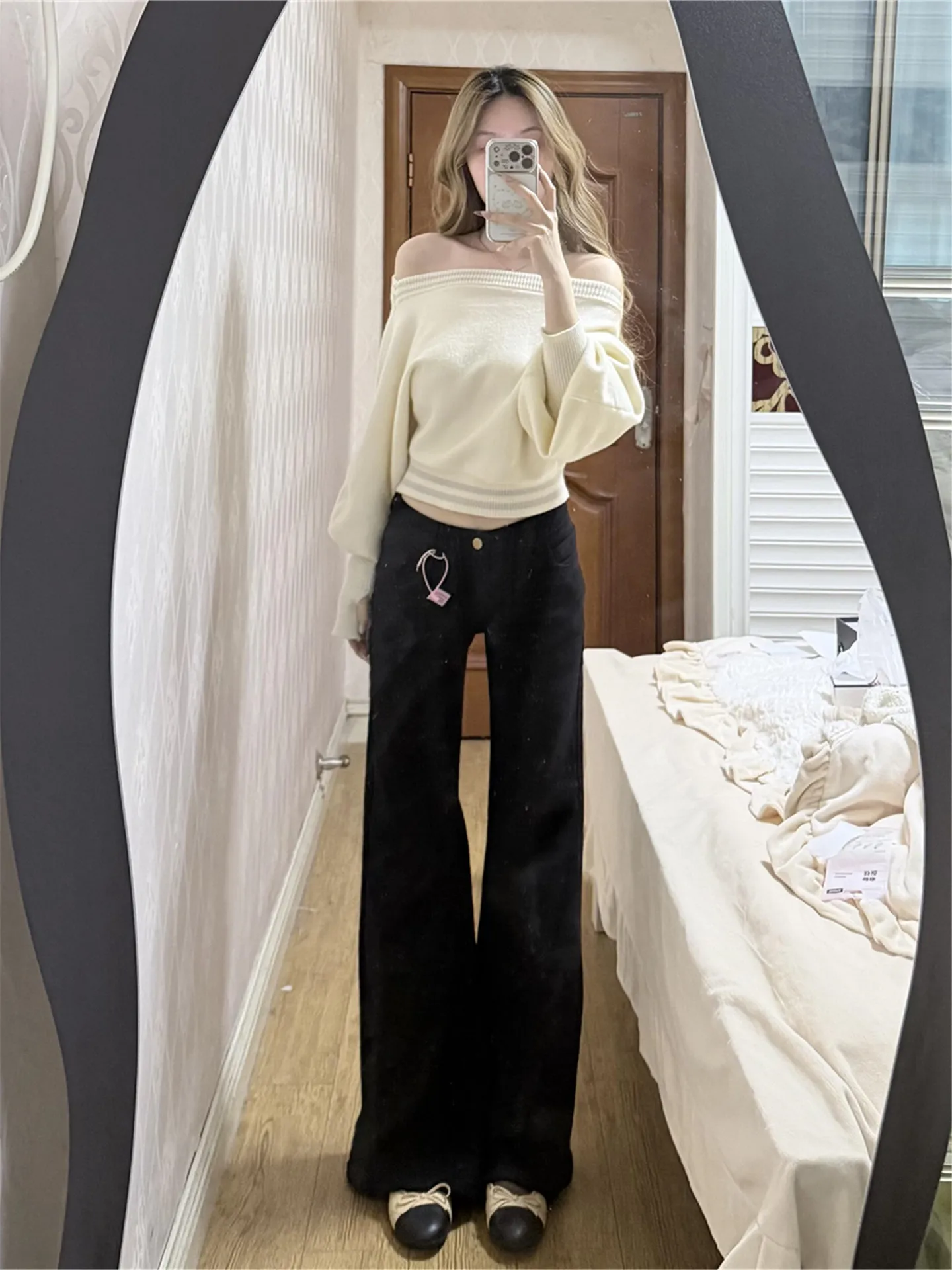 

American Vintage Low Waist Flared Jeans Women's High Rise Extended Leg Pants Spring Summer Loose Drapey Cotton Denim