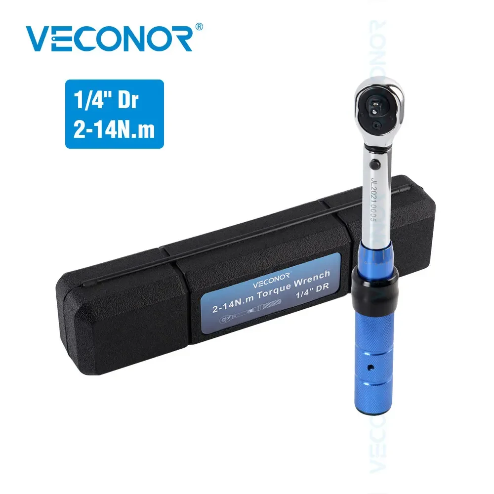 2-14Nm Preset Torque Wrench 1/4 inch Drive Mirror Polish High Accuracy with Plastic Case for Bicycle Car Repair