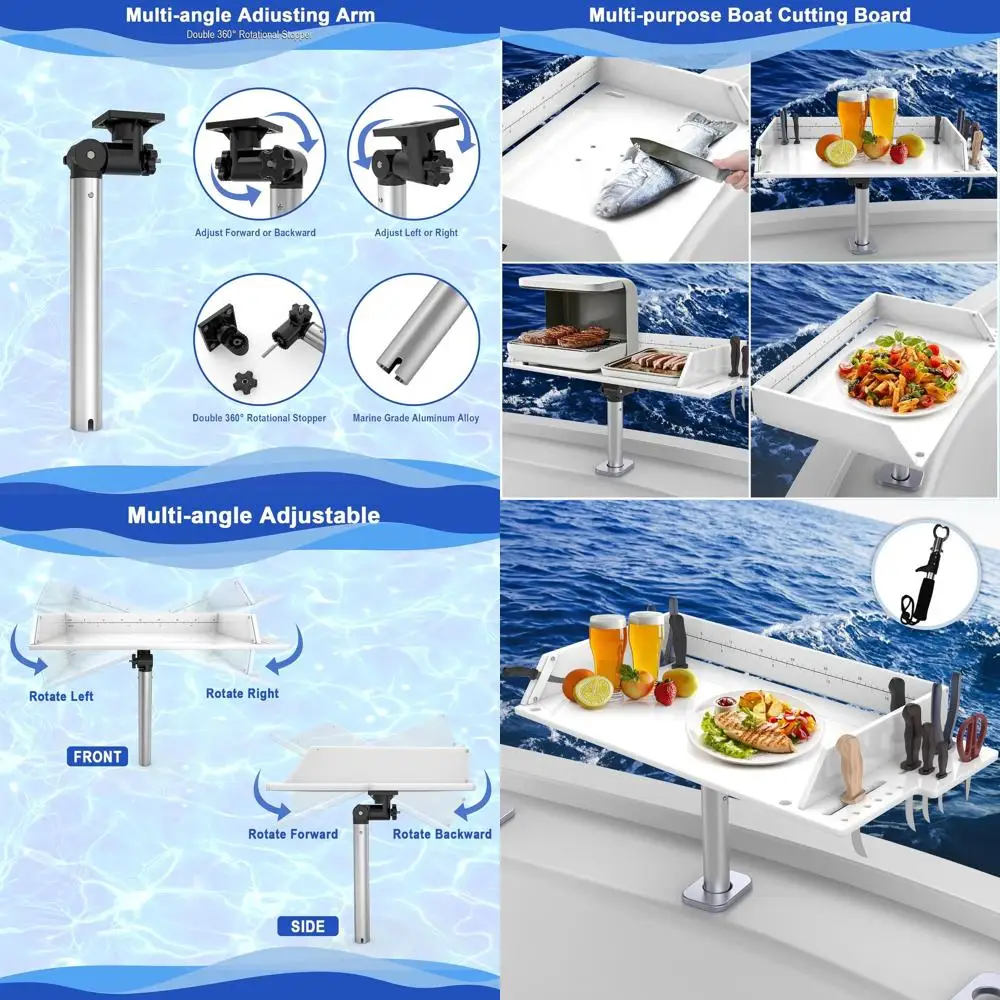 

Rotating Rod Holder with Bait Cutting Board and Organizer for Fishing Boats - Easy Install & Clean