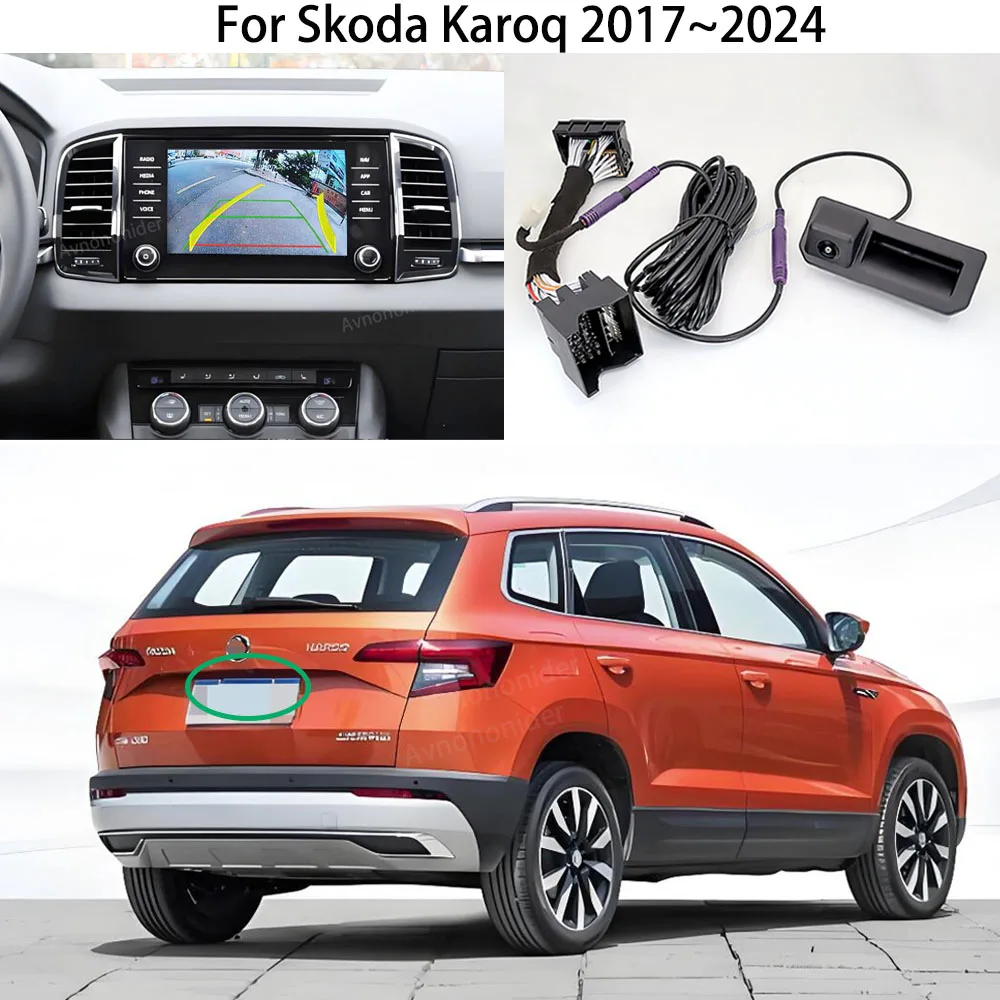 canbus-dynamic-trajectory-rear-view-camera-for-skoda-karoq-2017~2024-work-with-mib2-unit-original-screen-parking-reverse-camera