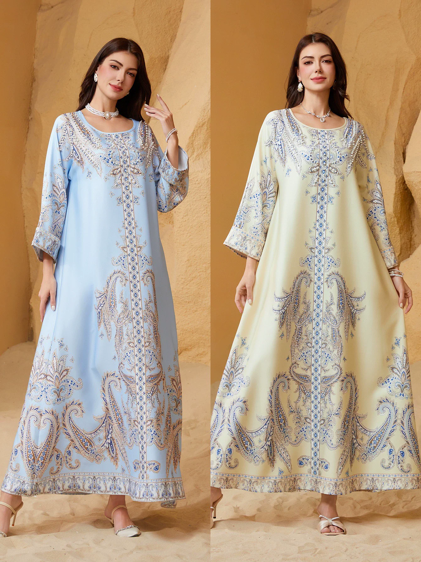 

Ближний Восток, Саудовская Аравия, Дубай, мусульманское роскошное модное женское платье с принтом из бисера, платье с круглым вырезом для похудения, Абая