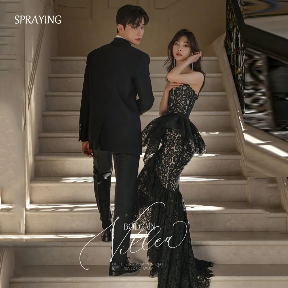 

SPRAYING Elegant Black Lace Evening Dresses Korea Wedding Photo Shoot Sweetheart Mermaid Long Party Dress Corset Customized 2026