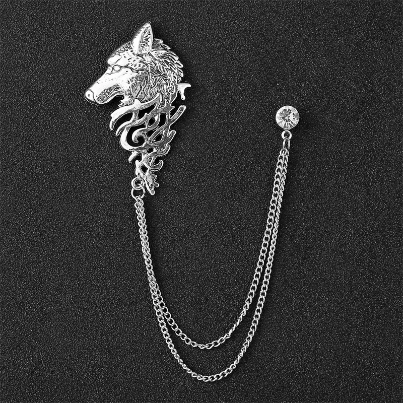Retro Flugzeug Wolf Quaste Kette Brosche Kristall Blume Flügel Tier Anstecknadeln Herren Anzug Hemd Kragen Abzeichen Broschen Schmuck – Detail 1