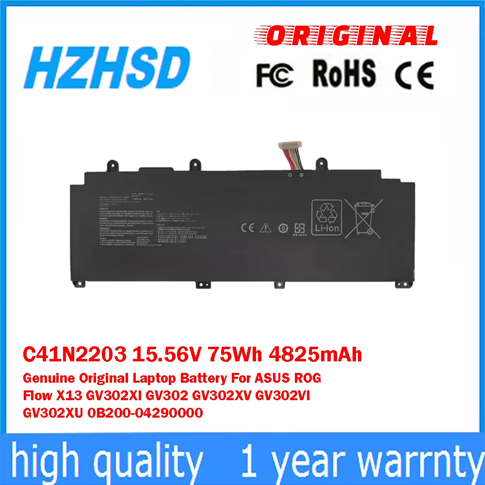 

C41N2203 15.56V 75Wh 4825mAh Genuine Original Laptop Battery For ASUS ROG Flow X13 GV302 GV302XV GV302VI GV302XU 0B200-04290000