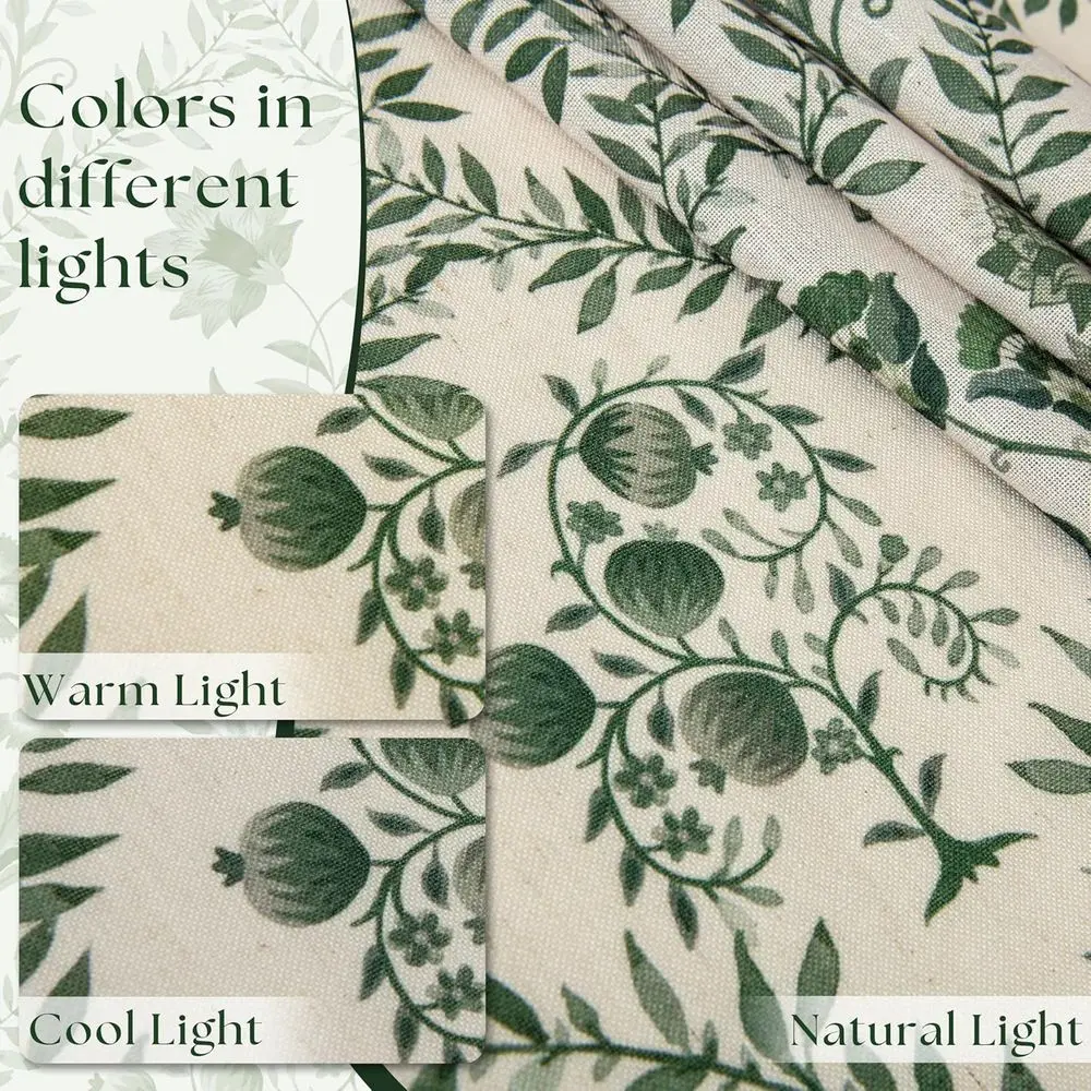 Olivgrüne Blumenvorhänge 120 für Wohn-/Esszimmer, Bauernhausstil mit Blatt- und Pflanzenmuster