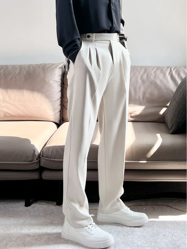 

Male Suit Trousers Wide Leg Draped Pleated Fluid Straight Slacks Work Wear Men's Summer Pants Formal Spring Clothes Classic 2024