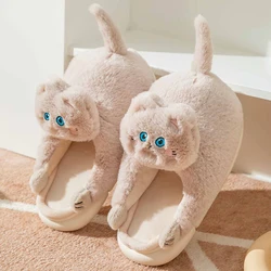 2022 New Cute Cat Slippers Women Winter Home Furry Slippers Indoor Floor Kawaii Floor Shoes Non-slip Fluffy Winter Warm Slippers