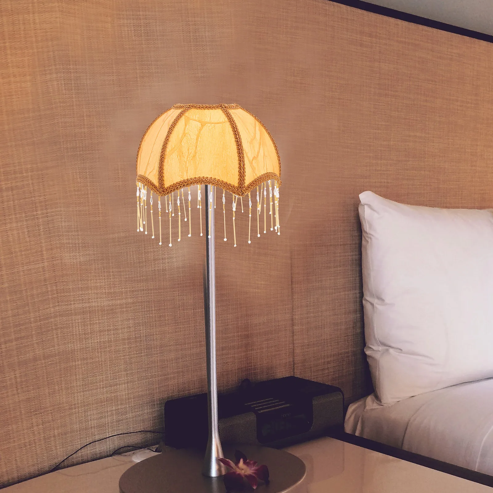 

Umbrella Shaped Lampshade Brown Fabric Iron Pvc Vintage Tassel Table Lamp Shade E27 Base For Home Decor Lighting Accessory