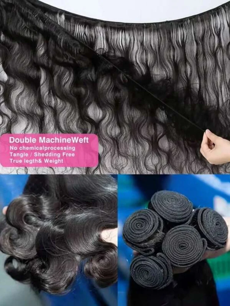 1/3/4 шт., пучки человеческих волос, натуральный черный цвет, объемная волна, наращивание человеческих волос для всего головы, двойные пучки утка для женщин, 42 дюйма