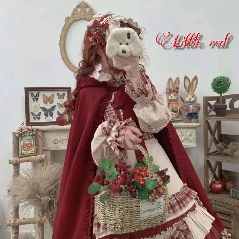 MAGOGO Christmas Lolita Dress Kawaii Costume Red Cloak Soft Sister Long Sleeve Party OP Victorian Dress Japanese Lolita Clothing