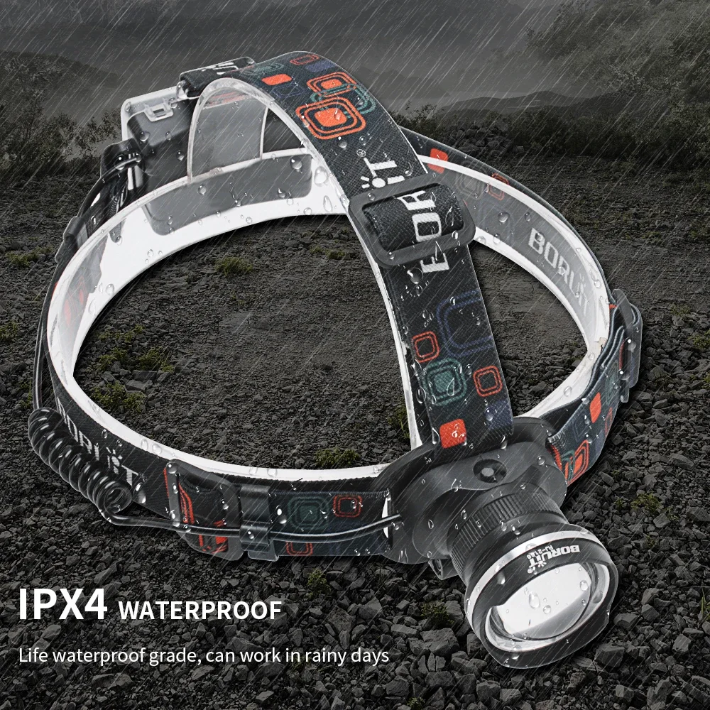 BOIRUiT RJ-2166 Zoom LED Headlamp 1000LM Powerful Headlight Use AA Battery Head Torch Waterproof Camping Hunting Lantern