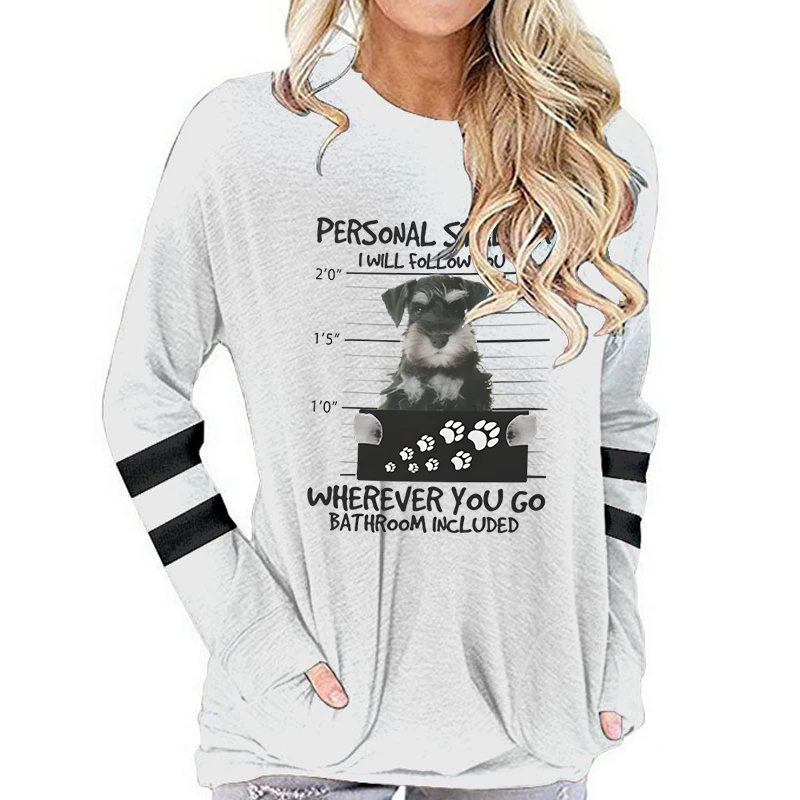 Trendty-Camiseta de manga larga con estampado de perro para mujer, camisa divertida con estampado de perro