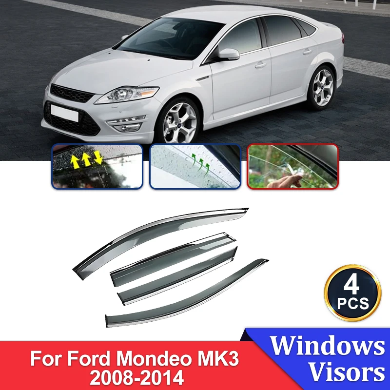 4x Windabweiser für Ford Mondeo MK3 2008 2009 2010 2011 2012 2013 2014 Auto Windschutzscheibe Seitenfenster Visiere Regenabweiser