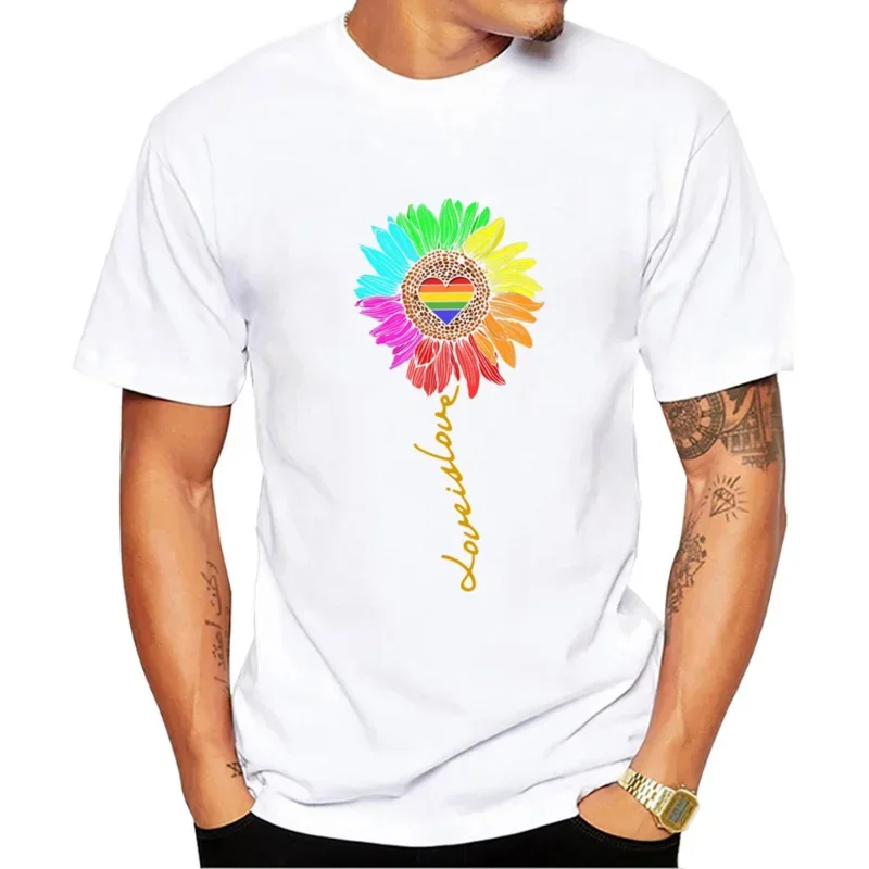 Men's Rainbow Gay Design Short Sleeve T-Shirt, Cool Printed Tops, Hipster Tee, New, 2024