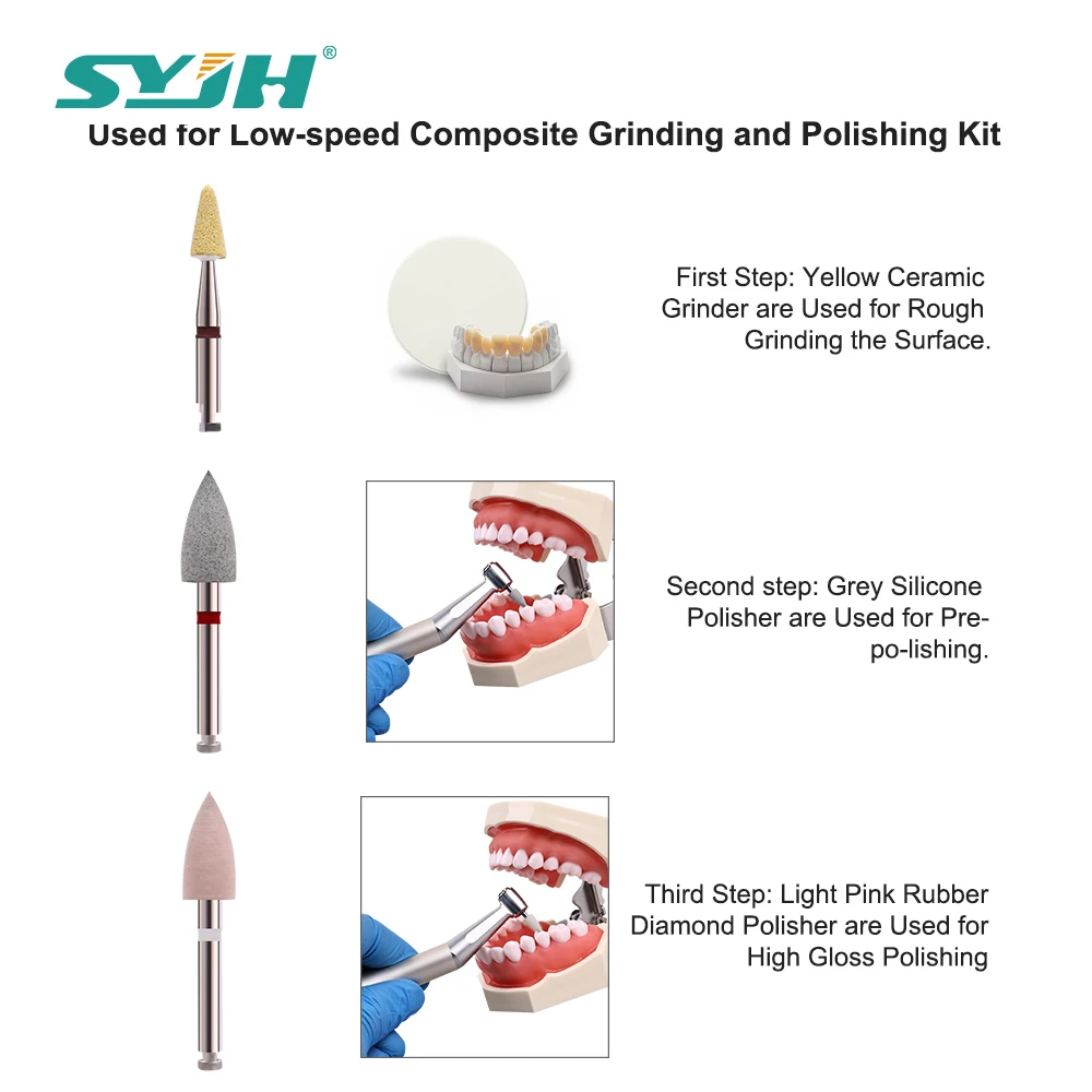 

SYJH RA Composite Resin Rubber Porcelain Dental Polishing Bur Kit for Teeth Polisher Low Speed Composite Grinding Dentistry Tool
