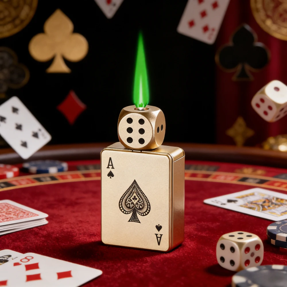 

Cool Windproof Green Flame Rotating Dice Lighter Rechargeable Metal Playing Card Lighters Smoking Accessories Gift for Men Women