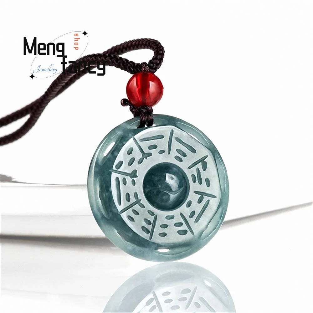 Natural A-goods Jadeite Blue Water Transit Taiji Bagua Jade Pendant Simple Retro Best Selling Charm Fashion Jewelry Holiday Gift