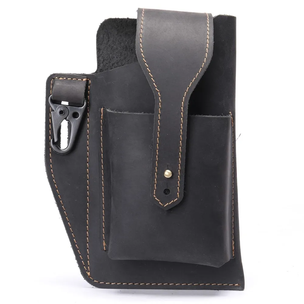 Men's Genuine Leather Belt Bag Fanny Waist Bag Simple Leg Hip Packs for Men Cell Phone Cigarette Lighter Box Case Outdoor Pouch
