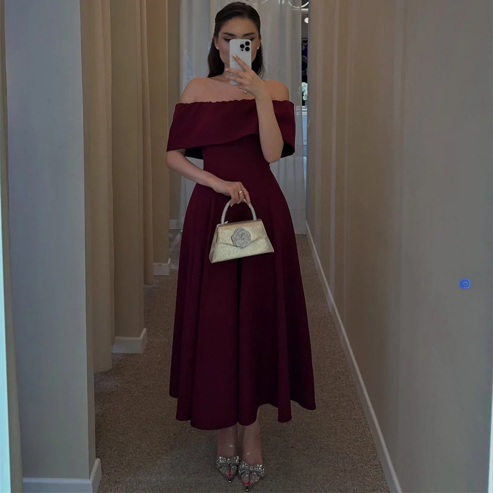 ROYET Simple Pleat Off The Shoulder A Line Evening Dress Ankle Length Strapless Classic Formal Prom Gown Customized New