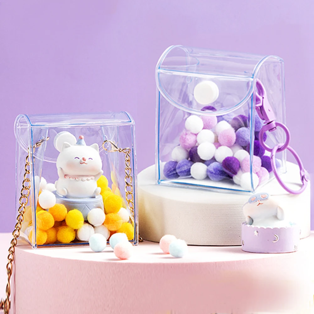 1pcs Thicken Clear Pouch Dust Proof With Key Chain PVC Dolls Display Box Transparent PVC Toy Bag Car Pendant Key Holder  Bag