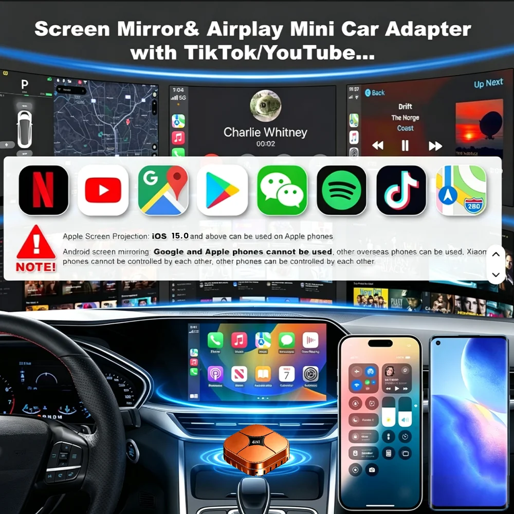 2026 4in1 New Upgrade Carplay Adapter Wireless Android Auto Mirror Link Smart MiNi AI Box USB Plug and Play Auto Connect WiFi