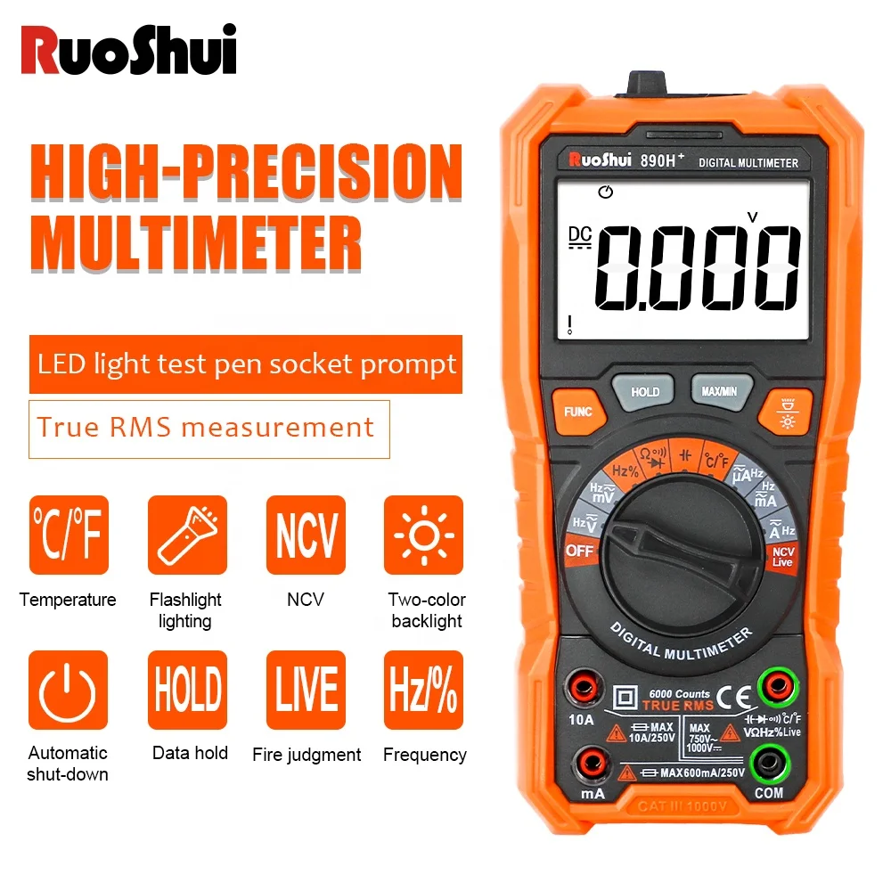 RuoShui 890H+ Digital Multimeter Auto Range NCV Hz Ture RMS Meter AC/DC 6000 Counts Professional High Precise Multimetro Testers