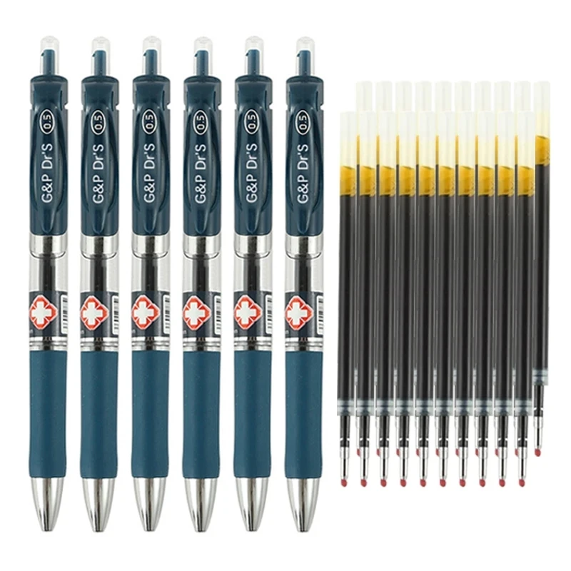 0.5mm Bullet Head Simple Press Type Doctor's Prescription Gel Pen Dark Blue Ink Hospital Signature Pens Office Stationery Supply