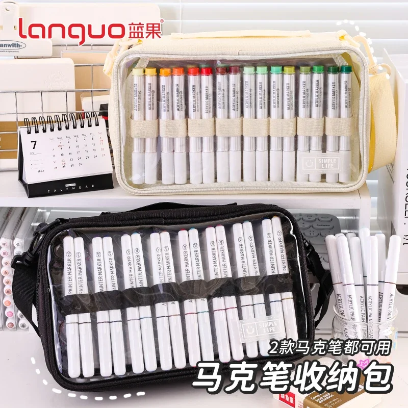 Large Capacity Multi-layer Storage Bag Hold 64 Acrylic Markers Portable Bag for Drawing Books Korean Stationery School Supplies