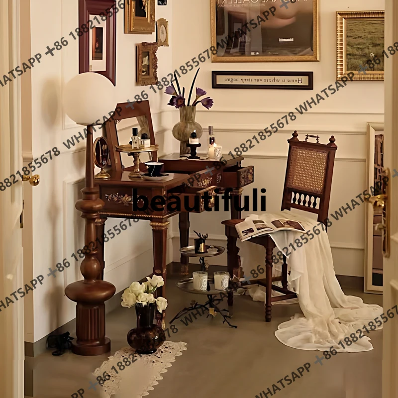 

French retro carved dresser antique bedroom makeup American court writing table