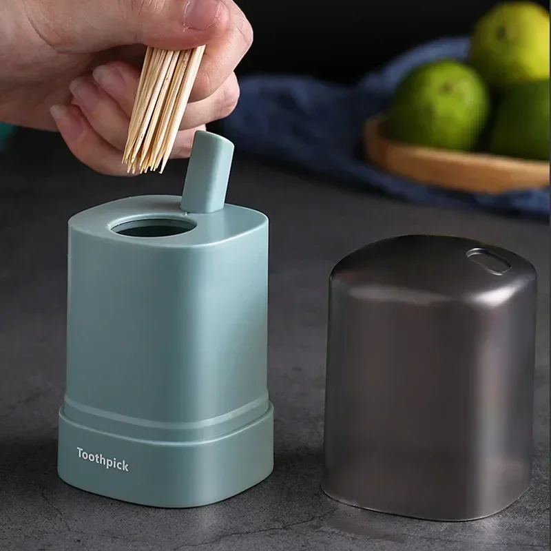 1 Pcs Push Automatic Eject Toothpick Jar Household Portable Toothpick Box Dispenser Holder Toothpick Swab Dispenser Gadget