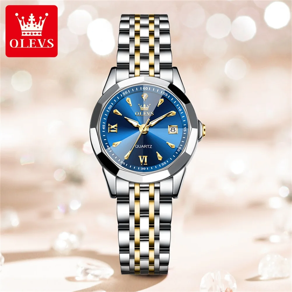 OLEVS 9998 Women Watch Luxury Original Quartz Fashion Brand Diamond Waterproof Luminous Wristwatch Calendar Window Elegance Design For Women