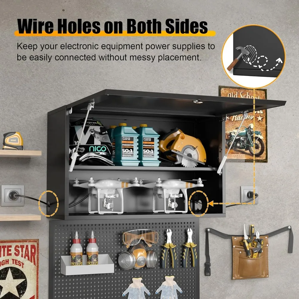 ตู้เก็บของติดผนังโลหะแบบปรับได้พร้อมกุญแจล็อคสำหรับโรงรถ, ตู้เก็บของแบบพับได้สำหรับรถพ่วง, โซลูชั่นการจัดระเบียบที่รูปตัวยู