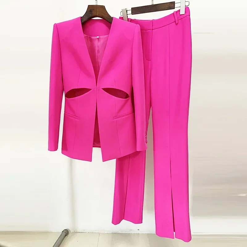 Conjunto de traje hueco para mujer, chaqueta Sexy, vestido de graduación de boda, ropa de trabajo de negocios para mujer, abrigo de niña de moda, Primavera, 2 piezas