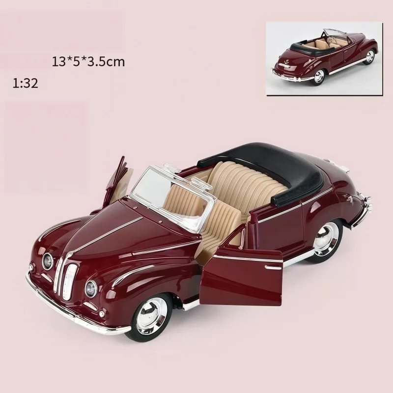 1/32 retro convertible sports car alloy model, vintage open-top classic metal toy car, retro open-top classic metal toy car, wit