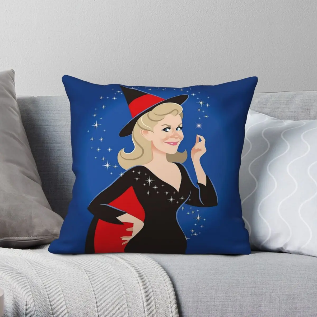 Bewitched Samantha Square Pillowcase Polyester Linen Velvet Creative Zip Decor Home Cushion Cover 18