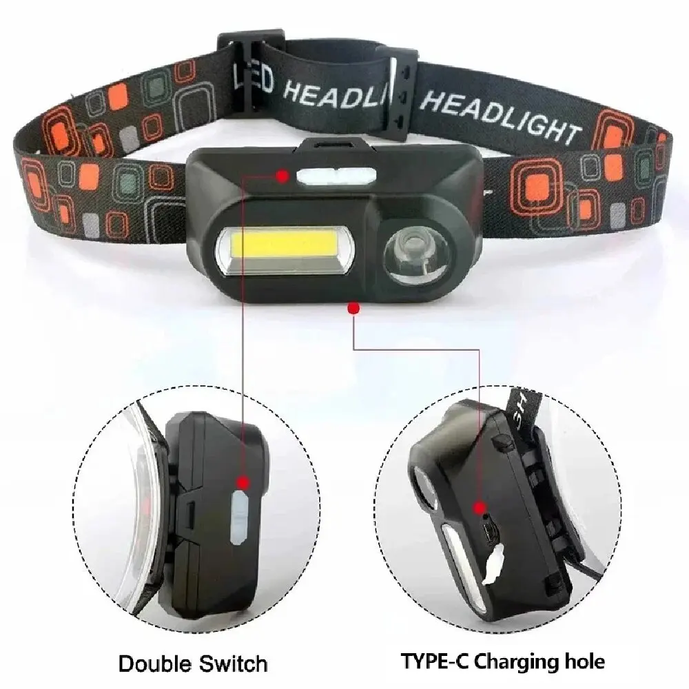 XPE + COB مصباح أمامي صغير قابل لإعادة الشحن LED رئيس مصباح يدوي مقاوم للماء رئيس مصباح الصيد الصيد ضوء العمل في الهواء الطلق التخييم كشافات