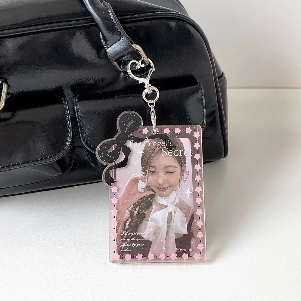 Kpop Fashion Acrylic Transparent Bow 3in Photo Card Holder Cute Girl Idol Photo Storage Card Bag Decorative Pendant KeychainGift - view 4
