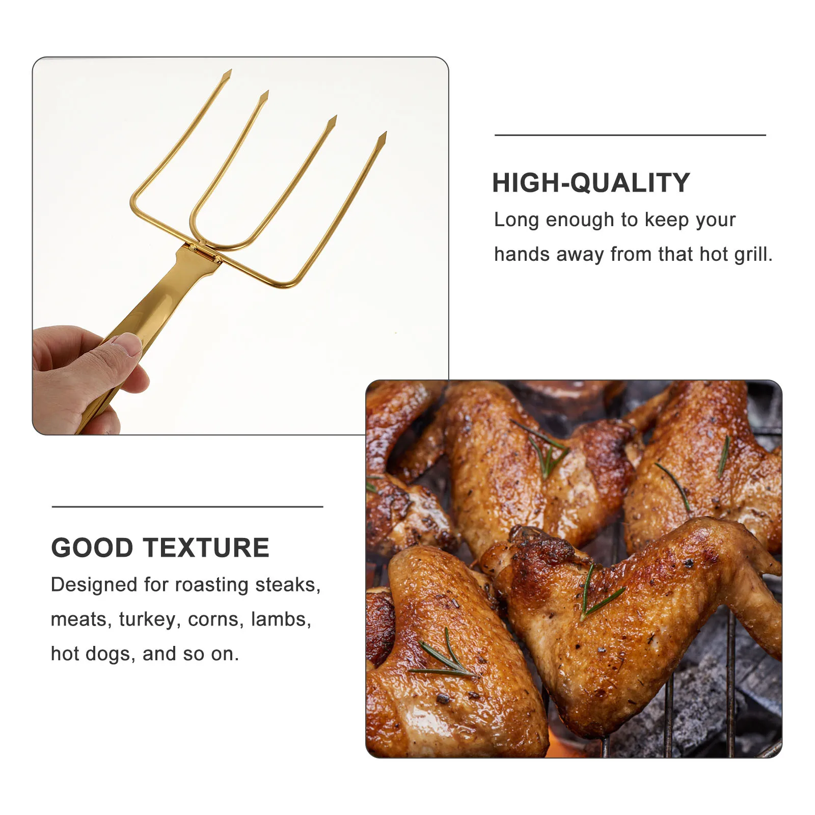 

1pc Stainless BBQ Forks for Roasting Meats Turkey Corns Ergonomic H Long Reach Barbecue Fork Kitchen Tools Gifts