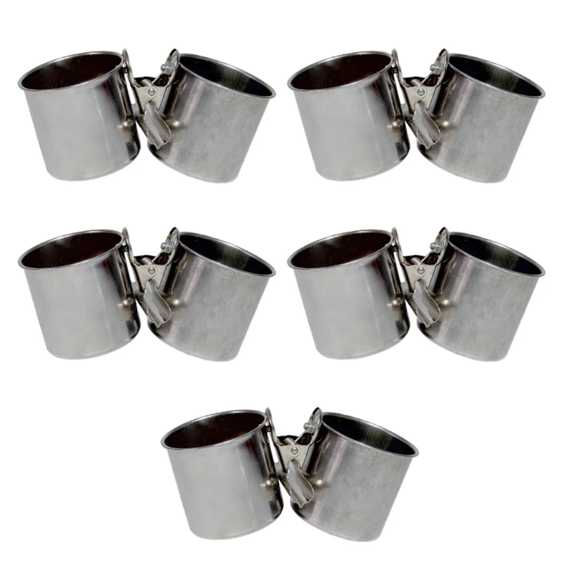 5PCS/Set Stainless Steel Bird Feeding Cup with Metal Clip Easy Clean Coops Cup Water Bowl for Parrots and Small Pets