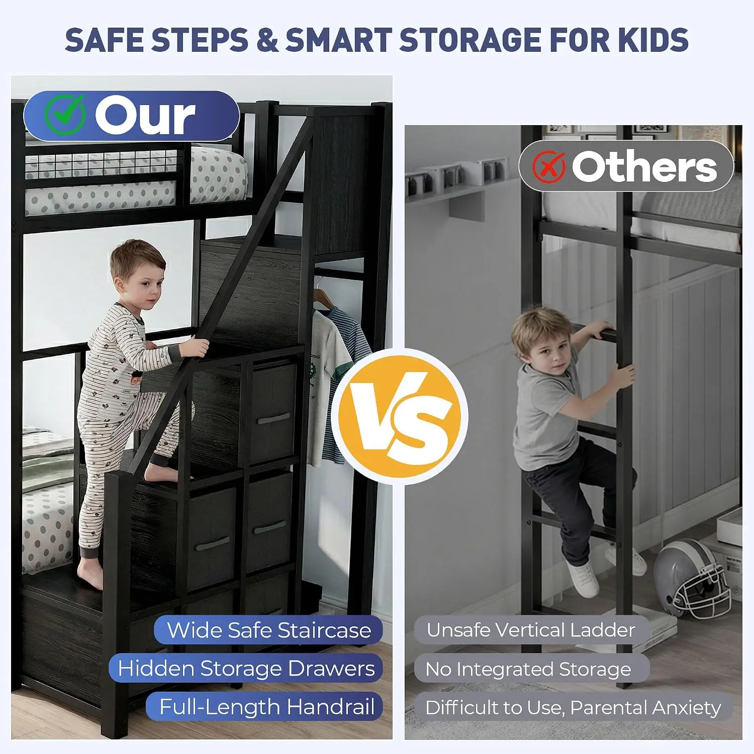 Metal Twin Over Twin Bunk Bed with Storage Stairs, Customized