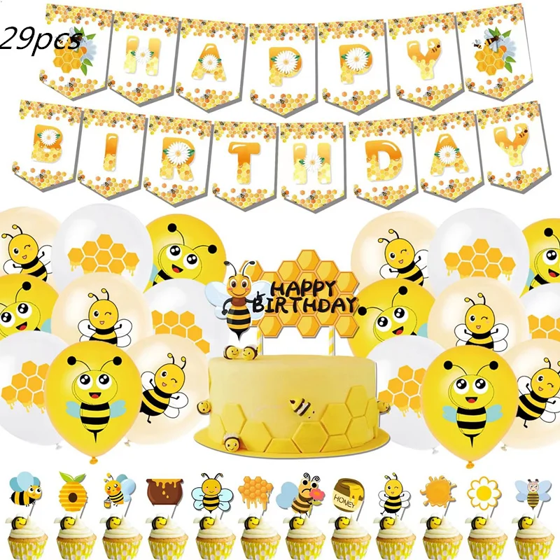 Honigbiene Kindergeburtstag Partydekorationen Einweggeschirr Set Tischdecke Pappteller Tasse Ballon Babyparty DIY Supplis – Detail 2