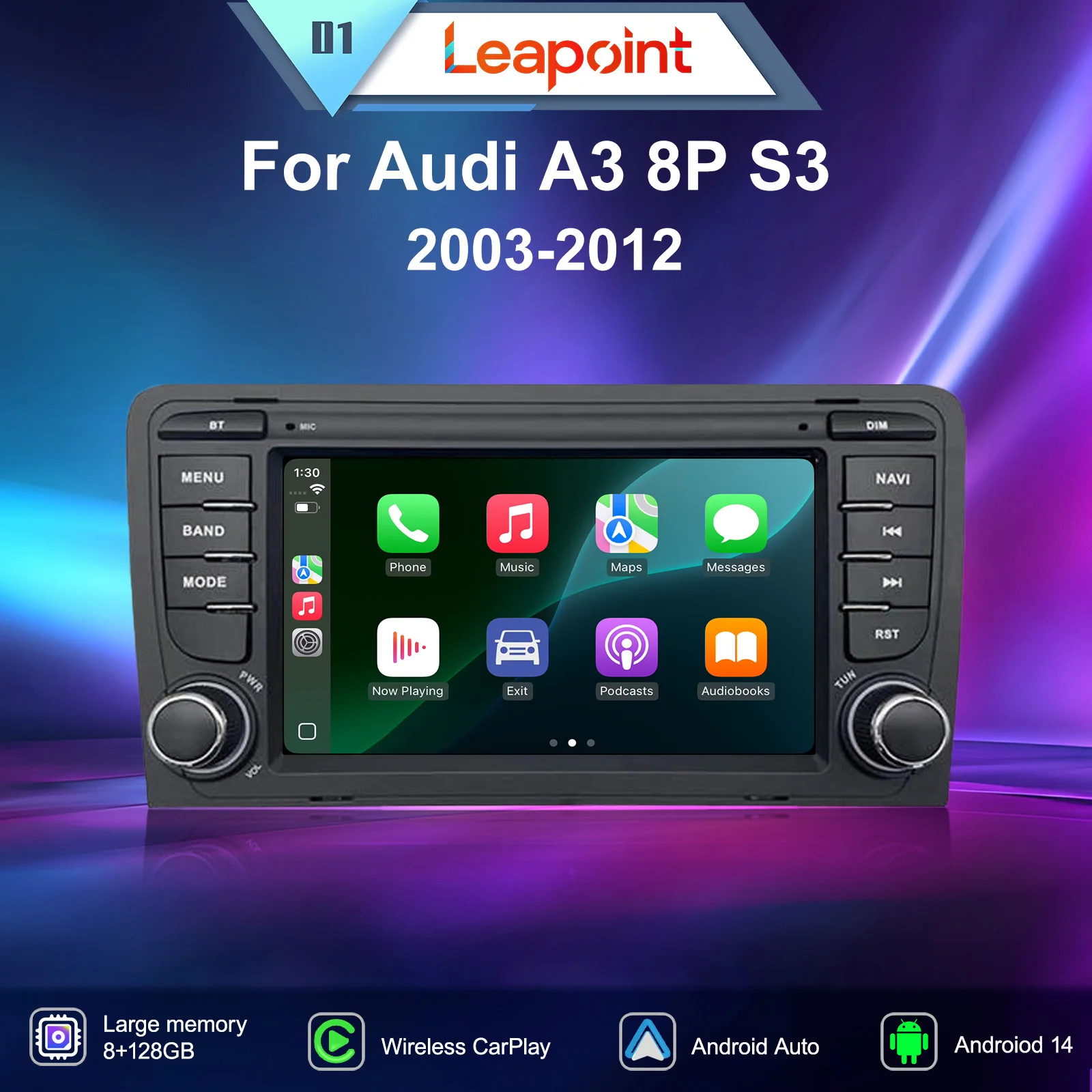 

Leapoint Android14 Wireless Carplay Multimedia Player For Audi A3 8P S3 2003-2012 Car Radio GPS Navigation DSP GPS 4G WIFI QLED