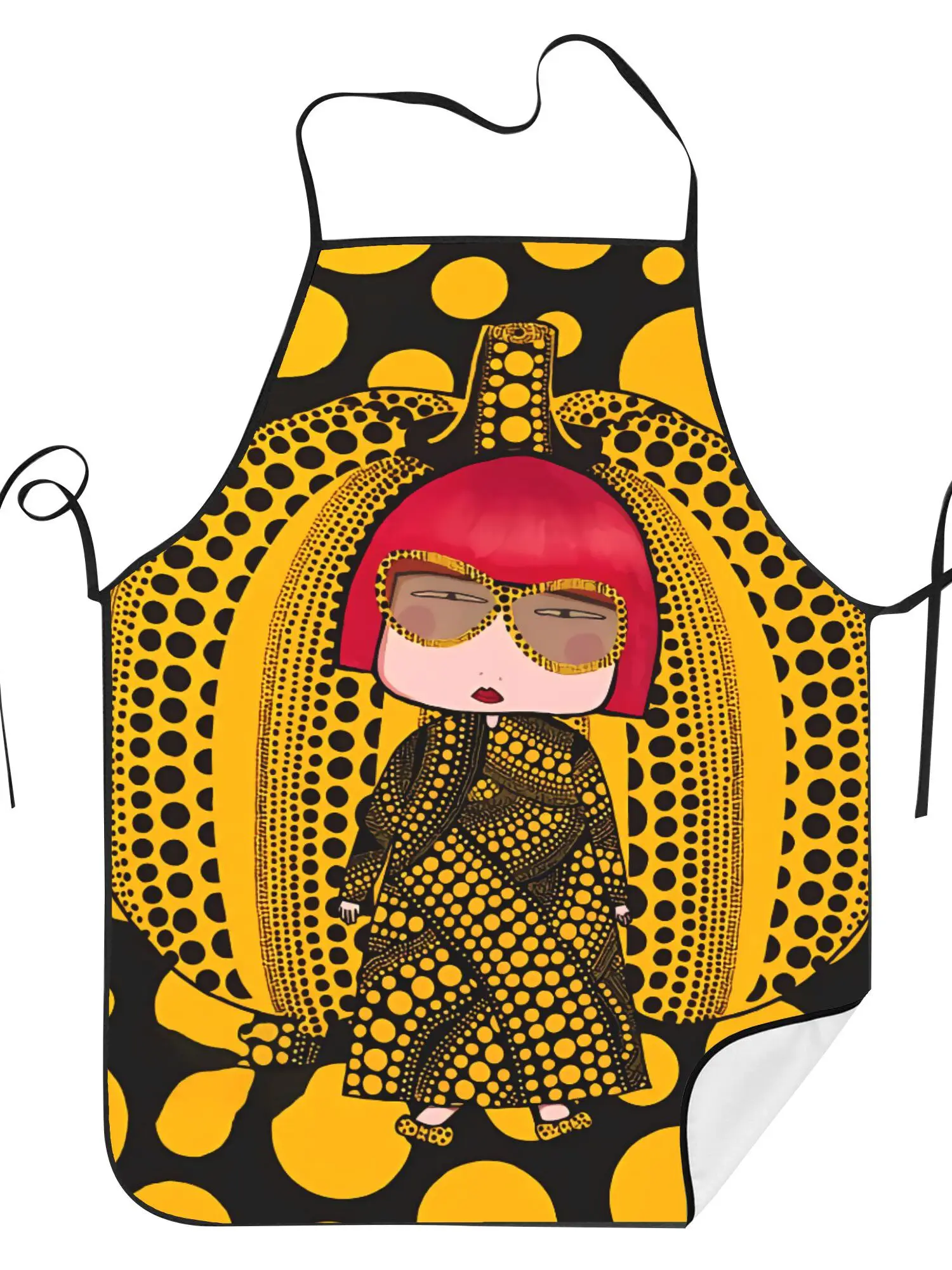 Yellow Polka Dot Apron, Retro Pop Art Girl Graphic Cooking Bib, Vintage Fashion Kitchen Decor, Gift for Artist Mom