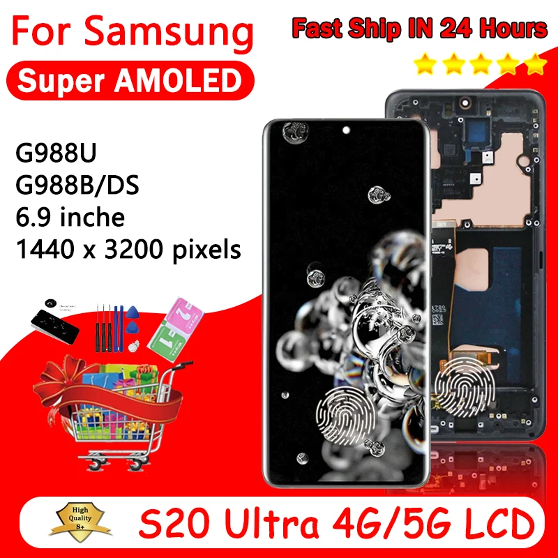 OLED Quality For Samsung S20 Ultra S20Ultra 5G G988B/DS G988U LCD Display Touch Screen Digitizers Assembly with Frame