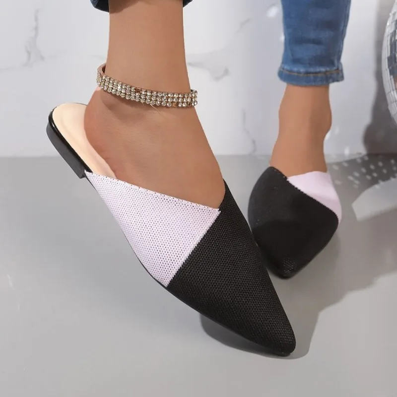 Woman Mules Shoes Outdoor Women Slippers Female Square Toe Shallow Low-heel Casual Shoes Comfortable Flats Sandals Slides 2024