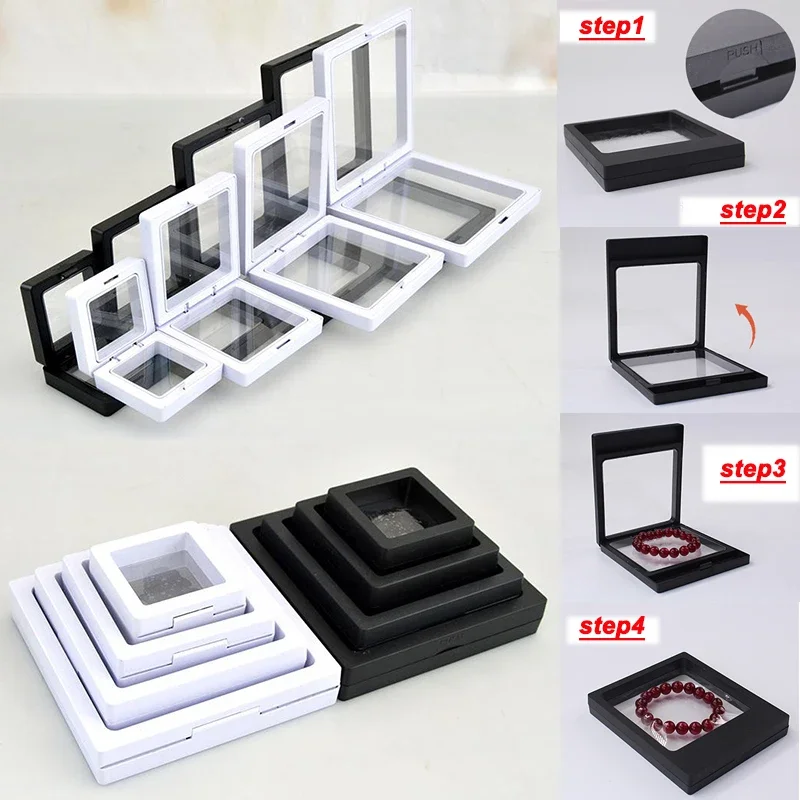 10PCS Set 3D Floating Display Case Stands Holder Suspension Storage Organizer Necklace Bracelet Ring Coin Pin Gift Jewelry Box